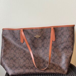 Coach Brown Signature Tote with Tan Trim and Gold Logo